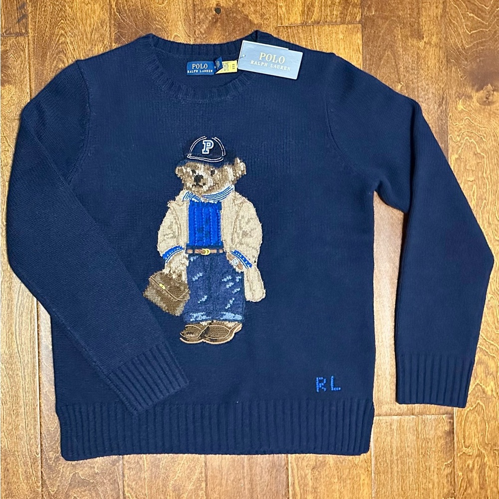 NWT Polo Ralph Lauren Polo Bear Wool Blend Women’s Blue Sweater